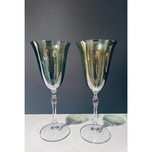 Vintage Iridescent Wine Goblets–Set of 2 | Blue Purple Gold Fluted Glasses Glam